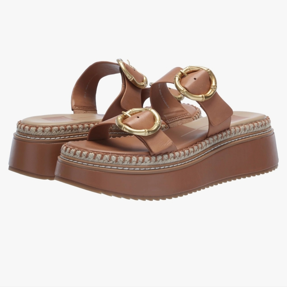 Dolce Vita Brown Platform Sandals with Gold Buckles